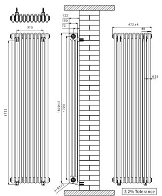 Right Radiators 1800x472 mm Vertical Traditional 3 Column Cast Iron Style Radiator Anthracite