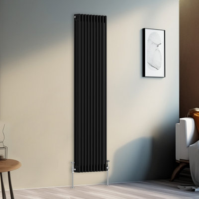 Right Radiators 1800x472 mm Vertical Traditional 3 Column Cast Iron Style Radiator Black