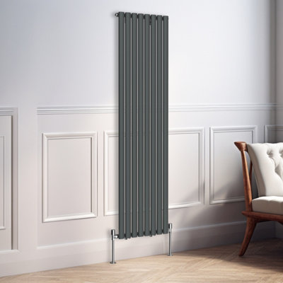 Right Radiators 1800x472mm Vertical Single Oval Column Designer Radiator Anthracite