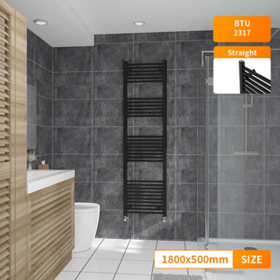 Right Radiators 1800x500 mm Straight Heated Towel Rail Radiator Bathroom Ladder Warmer Black