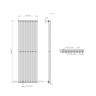 Right Radiators 1800x545 mm Single Vertical Round Column Style Designer ...