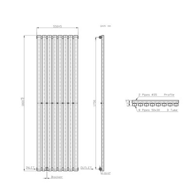 Right Radiators 1800x550 mm Vertical Single D Shape Flat Panel Designer ...