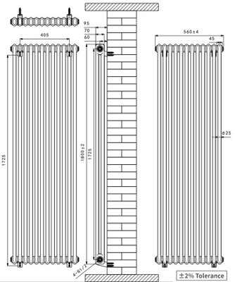 Right Radiators 1800x560 mm Vertical Traditional 2 Column Cast Iron ...