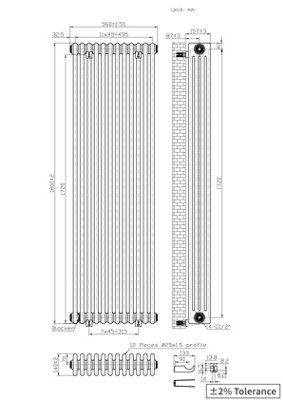 Right Radiators 1800x560 mm Vertical Traditional 4 Column Cast Iron Style Radiator Anthracite
