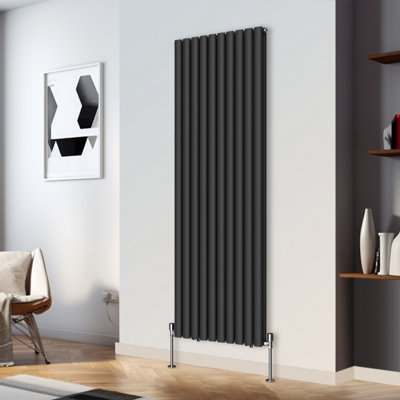 Right Radiators 1800x590mm Vertical Double Oval Column Designer Radiator Black