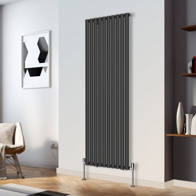 Right Radiators 1800x590mm Vertical Single Oval Column Designer Radiator Black