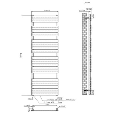 Right Radiators 1800x600 mm Flat Panel Heated Towel Rail Radiator Bathroom Ladder Warmer Chrome