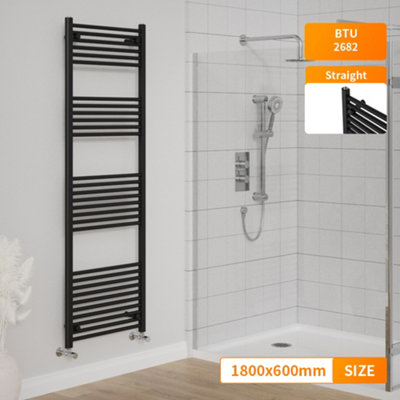 Right Radiators 1800x600 mm Straight Heated Towel Rail Radiator Bathroom Ladder Warmer Black