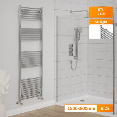 Right Radiators 1800x600 mm Straight Heated Towel Rail Radiator Bathroom Ladder Warmer Chrome