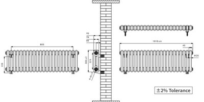 Right Radiators 300x1010 mm Horizontal Traditional 2 Column Cast Iron Style Radiator Anthracite