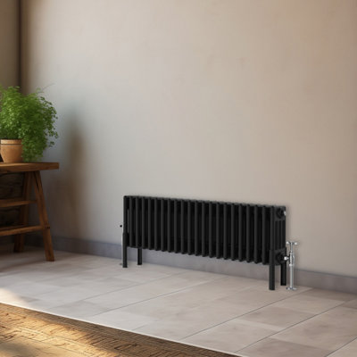 Right Radiators 300x1010 mm Horizontal Traditional 4 Column Cast Iron Style Radiator Black