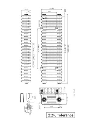 Right Radiators 300x1010 mm Horizontal Traditional 4 Column Cast Iron Style Radiator White