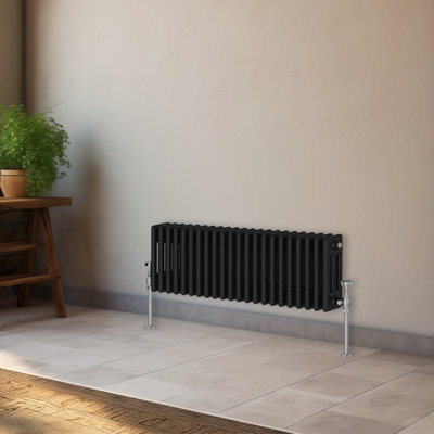 Right Radiators 300x1012 mm Horizontal Traditional 3 Column Cast Iron Style Radiator Black