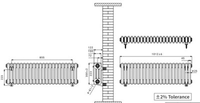 Right Radiators 300x1012 mm Horizontal Traditional 3 Column Cast Iron Style Radiator White