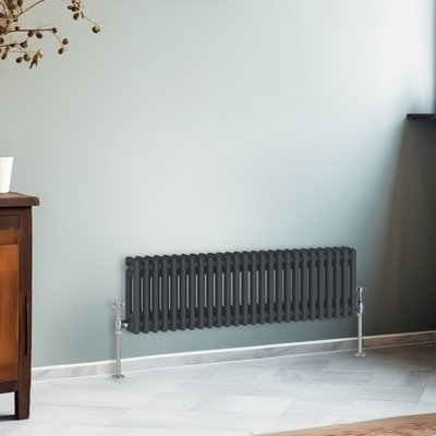 Right Radiators 300x1190 mm Horizontal Traditional 2 Column Cast Iron Style Radiator Anthracite