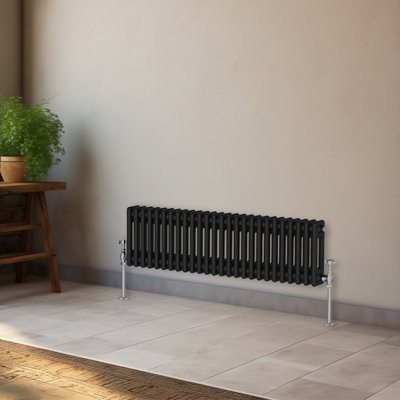 Right Radiators 300x1190 mm Horizontal Traditional 2 Column Cast Iron Style Radiator Black