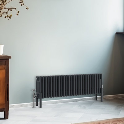 Right Radiators 300x1190 mm Horizontal Traditional 4 Column Cast Iron Style Radiator Anthracite