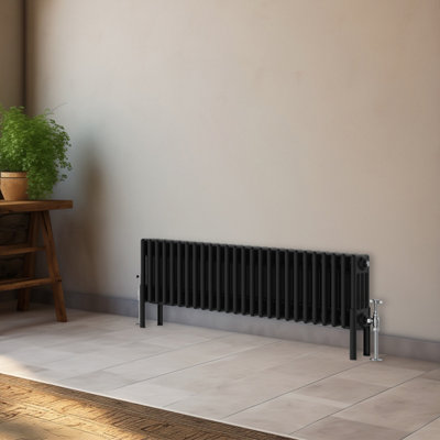 Right Radiators 300x1190 mm Horizontal Traditional 4 Column Cast Iron Style Radiator Black