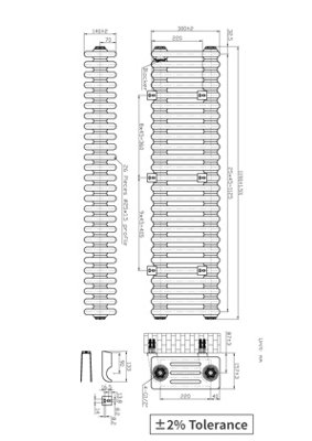 Right Radiators 300x1190 mm Horizontal Traditional 4 Column Cast Iron Style Radiator Raw Metal