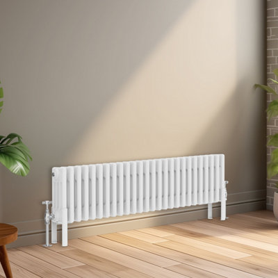 Right Radiators 300x1190 mm Horizontal Traditional 4 Column Cast Iron Style Radiator White