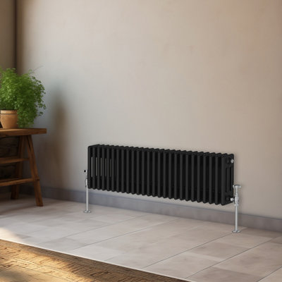 Right Radiators 300x1192 mm Horizontal Traditional 3 Column Cast Iron Style Radiator Black