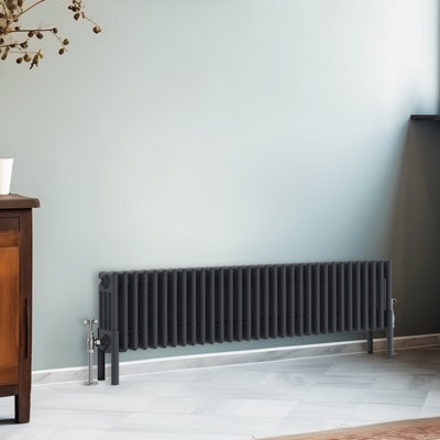 Right Radiators 300x1460 mm Horizontal Traditional 4 Column Cast Iron Style Radiator Anthracite