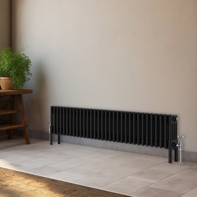 Right Radiators 300x1460 mm Horizontal Traditional 4 Column Cast Iron Style Radiator Black