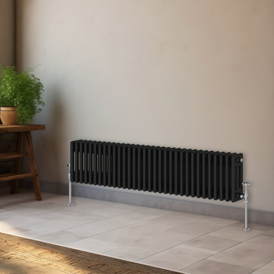 Right Radiators 300x1462 mm Horizontal Traditional 3 Column Cast Iron Style Radiator Black