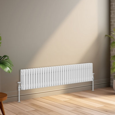 Right Radiators 300x1462 mm Horizontal Traditional 3 Column Cast Iron Style Radiator White