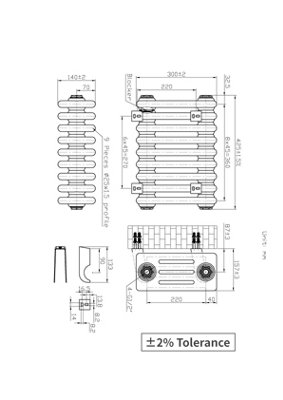 Right Radiators 300x425 mm Horizontal Traditional 4 Column Cast Iron Style Radiator White