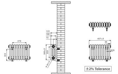 Right Radiators 300x427 mm Horizontal Traditional 3 Column Cast Iron ...