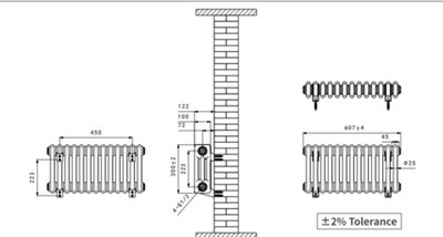 Right Radiators 300x607 mm Horizontal Traditional 3 Column Cast Iron Style Radiator Anthracite