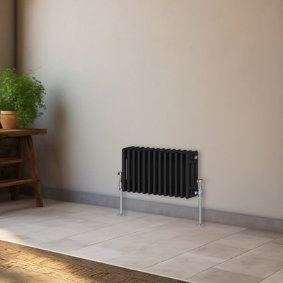 Right Radiators 300x607 mm Horizontal Traditional 3 Column Cast Iron Style Radiator Black