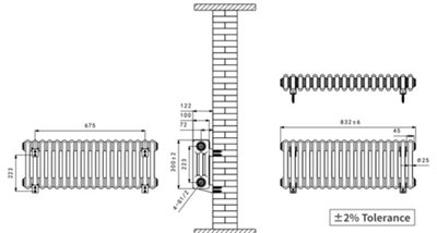 Right Radiators 300x832 mm Horizontal Traditional 3 Column Cast Iron Style Radiator Anthracite