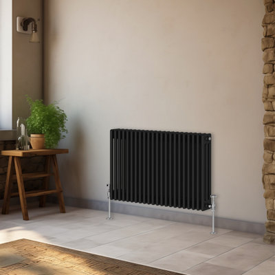 Right Radiators 600x1012 mm Horizontal Traditional 3 Column Cast Iron Style Radiator Black