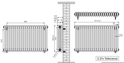 Right Radiators 600x1012 mm Horizontal Traditional 3 Column Cast Iron Style Radiator Black