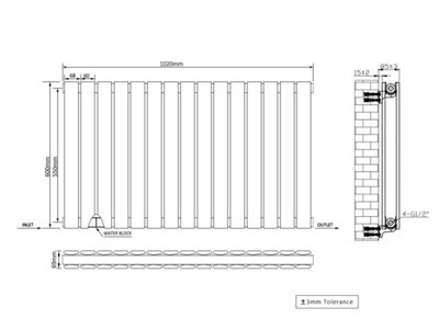 Right Radiators 600x1020 mm Horizontal Double Flat Panel Designer Radiator Black