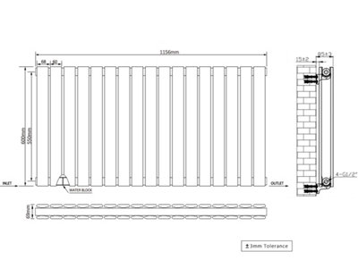 Right Radiators 600x1156 mm Horizontal Double Flat Panel Designer Radiator Black