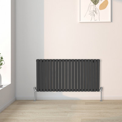 Right Radiators 600x1180mm Horizontal Double Oval Column Designer Radiator Black