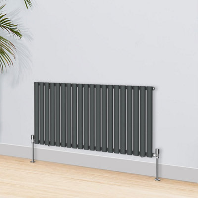 Right Radiators 600x1180mm Horizontal Single Oval Column Designer Radiator Anthracite