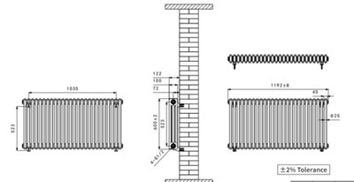 Right Radiators 600x1192 mm Horizontal Traditional 3 Column Cast Iron Style Radiator Raw Metal