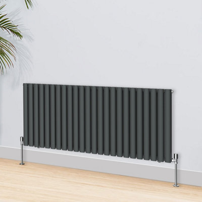 Right Radiators 600x1416mm Horizontal Double Oval Column Designer Radiator Anthracite