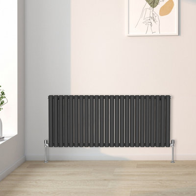 Right Radiators 600x1416mm Horizontal Double Oval Column Designer Radiator Black