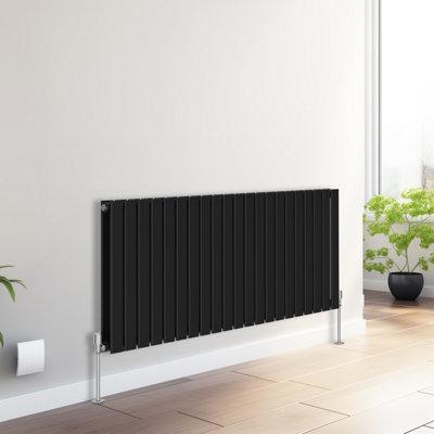 Right Radiators 600x1428 mm Horizontal Double Flat Panel Designer Radiator Black