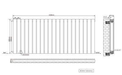 Right Radiators 600x1428 mm Horizontal Double Flat Panel Designer Radiator White