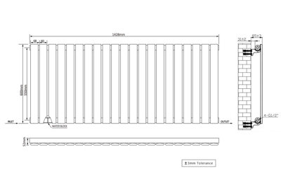 Right Radiators 600x1428 mm Horizontal Single Flat Panel Designer Radiator White
