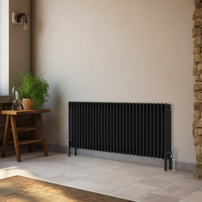 Right Radiators 600x1460 mm Horizontal Traditional 4 Column Cast Iron Style Radiator Black