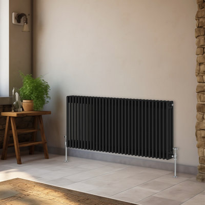 Right Radiators 600x1462 mm Horizontal Traditional 3 Column Cast Iron Style Radiator Black