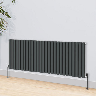 Right Radiators 600x1593mm Horizontal Double Oval Column Designer Radiator Anthracite