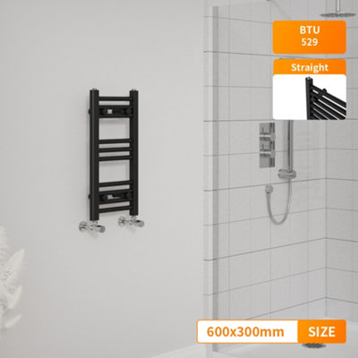 Right Radiators 600x300 mm Straight Heated Towel Rail Radiator Bathroom Ladder Warmer Black